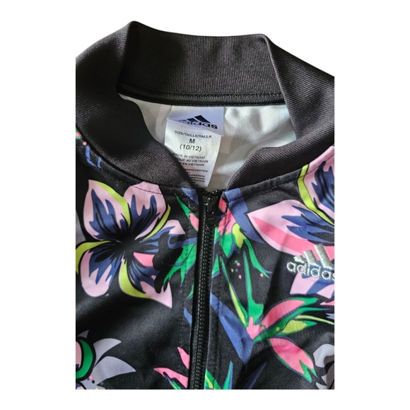 Girl's Adidas Full Zip Floral Jacket Coat - Picture 5 of 5